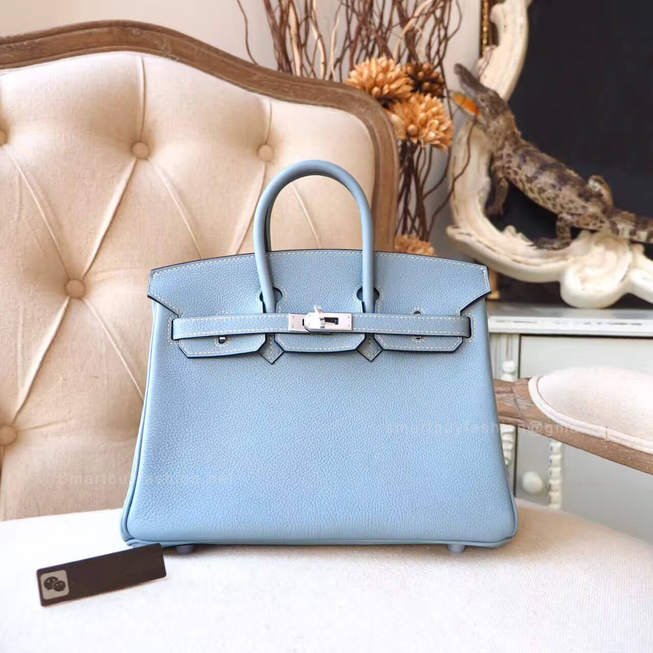 Hermes Birkin 25 Bag in j7 Blue Lin Clemence